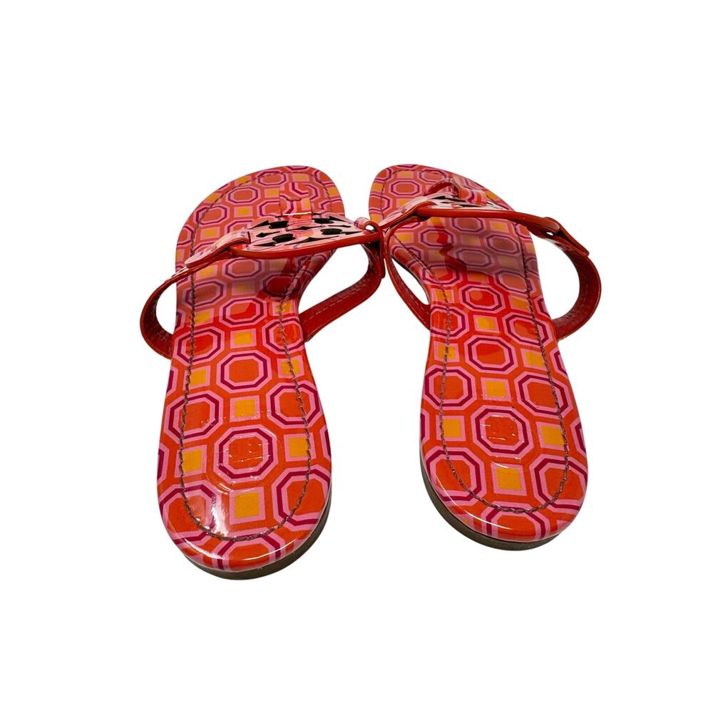 TORY BURCH Yellow Pink Geometric Print Patent Leather Miller Sandals Size 8 - Picture 6 of 12